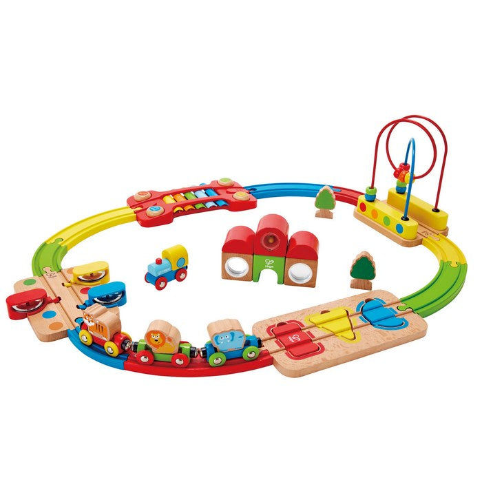 Set Trenino Rainbow Hape Puzzle Railway E3826 Trenino legno bambini