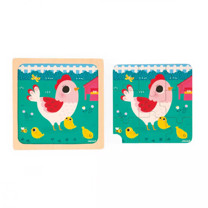 Puzzle legno trio animali gallina